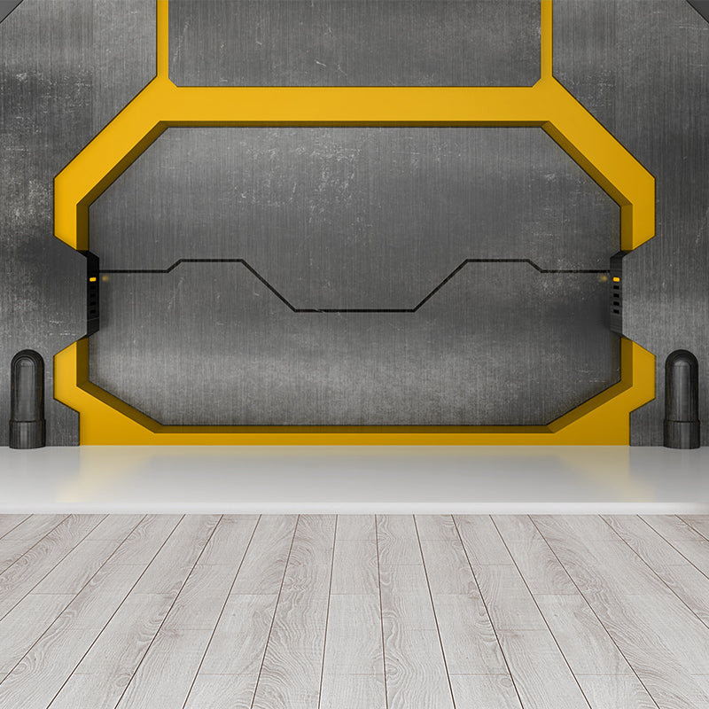 Non-Woven Bright Mural Science Fiction Aeroboat Door Print Wall Decor, Made to Measure Yellow Clearhalo 'Wall Decor' 'Wall Mural' 1696858