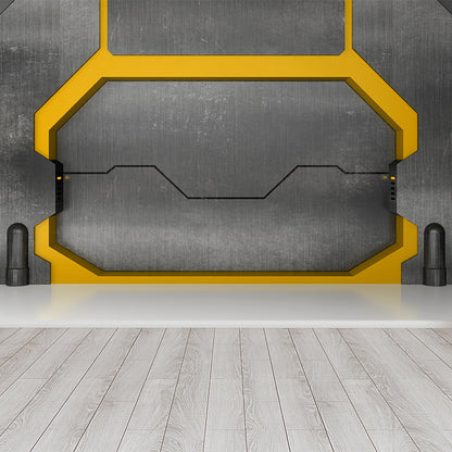 Non-Woven Bright Mural Science Fiction Aeroboat Door Print Wall Decor, Made to Measure Yellow Clearhalo 'Wall Decor' 'Wall Mural' 1696858