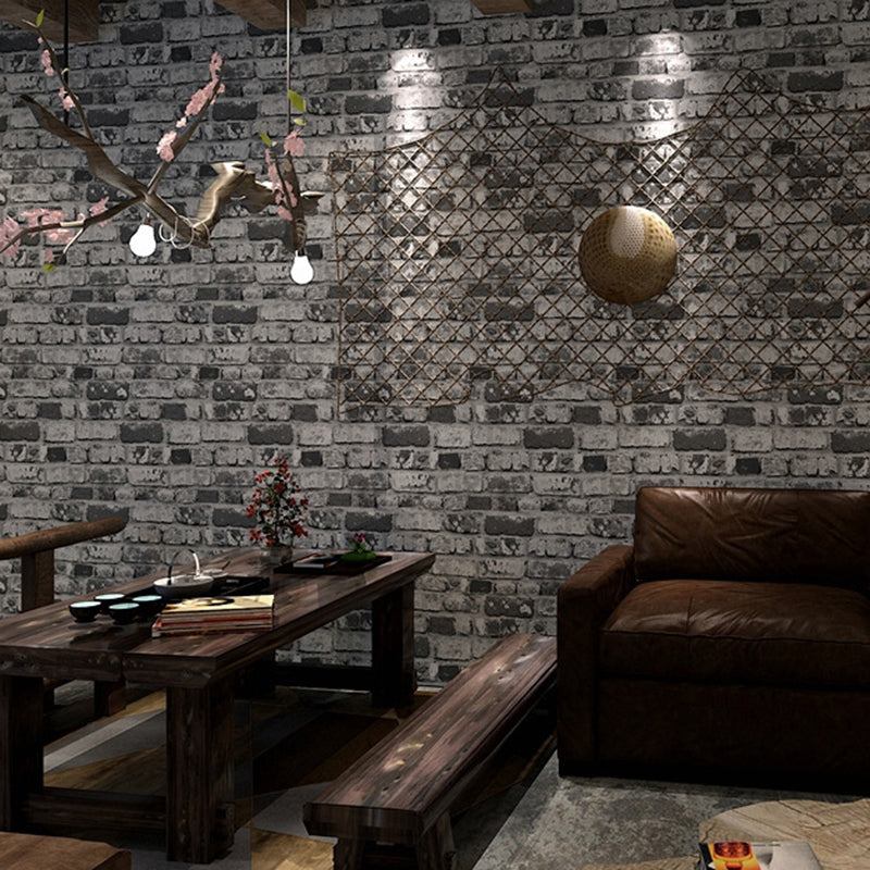 Old Wrecked Brick Look Wallpaper Dark Color Industrial Wall Covering for Sitting Room Grey Clearhalo 'Industrial wall decor' 'Industrial' 'Wallpaper' Wall Decor' 1696943