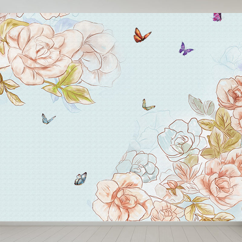 Contemporary Flower Branch Wall Mural Soft Color Decorative Wall Art for Living Room Clearhalo 'Wall Decor' 'Wall Mural' 1696949