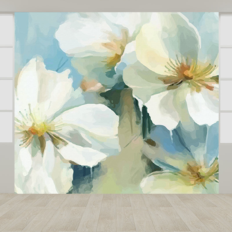 Contemporary Flower Branch Wall Mural Soft Color Decorative Wall Art for Living Room White Clearhalo 'Wall Decor' 'Wall Mural' 1696952
