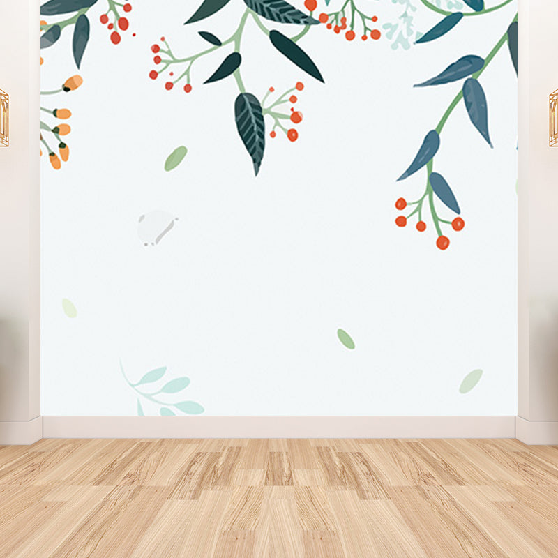 Contemporary Flower Branch Wall Mural Soft Color Decorative Wall Art for Living Room Green Clearhalo 'Wall Decor' 'Wall Mural' 1696962