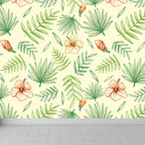 Green Flowers and Leaves Mural Wallpaper Moisture-Proof Wall Art for Dining Room Clearhalo 'Wall Decor' 'Wall Mural' 1696988