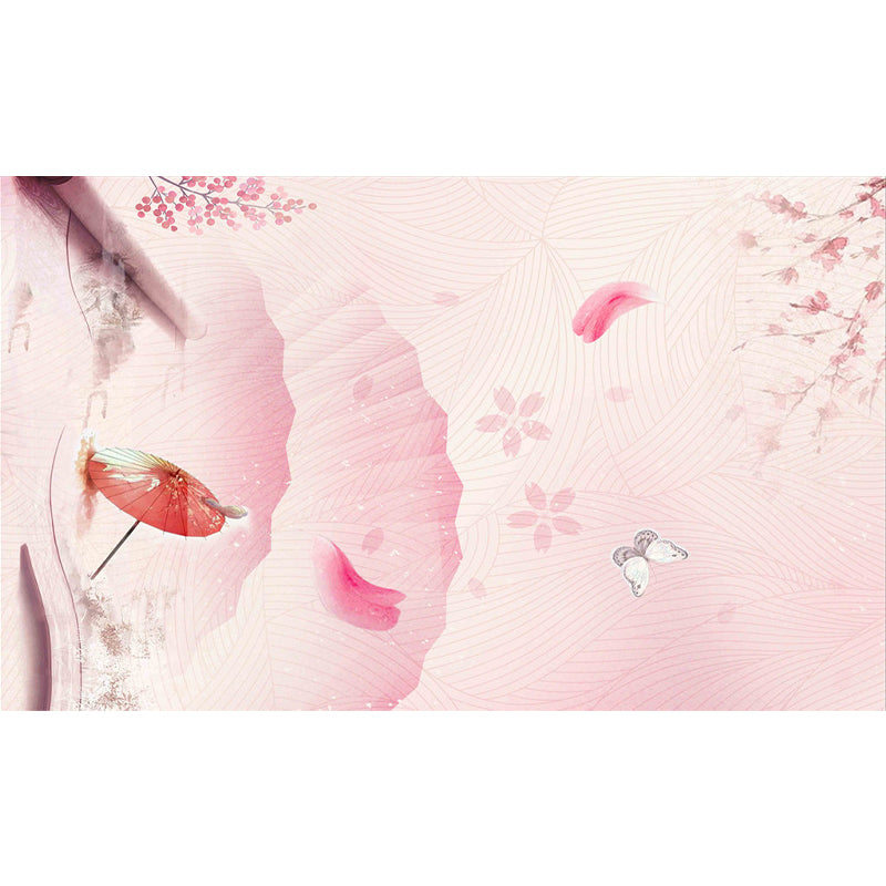 Modern Flowers Branch Mural Decal Pink Decorative Wall Covering for Girls Bedroom Clearhalo 'Wall Decor' 'Wall Mural' 1697010