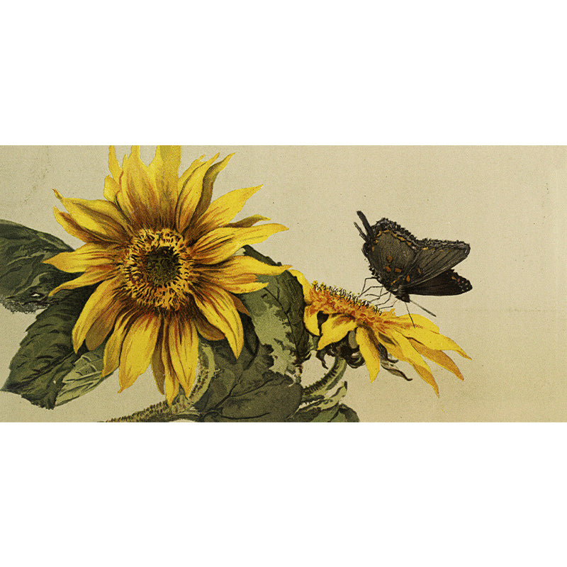 Large Sunflower and Butterfly Mural Contemporary Florentine Scene Wall Decor in Brown Clearhalo 'Wall Decor' 'Wall Mural' 1697020