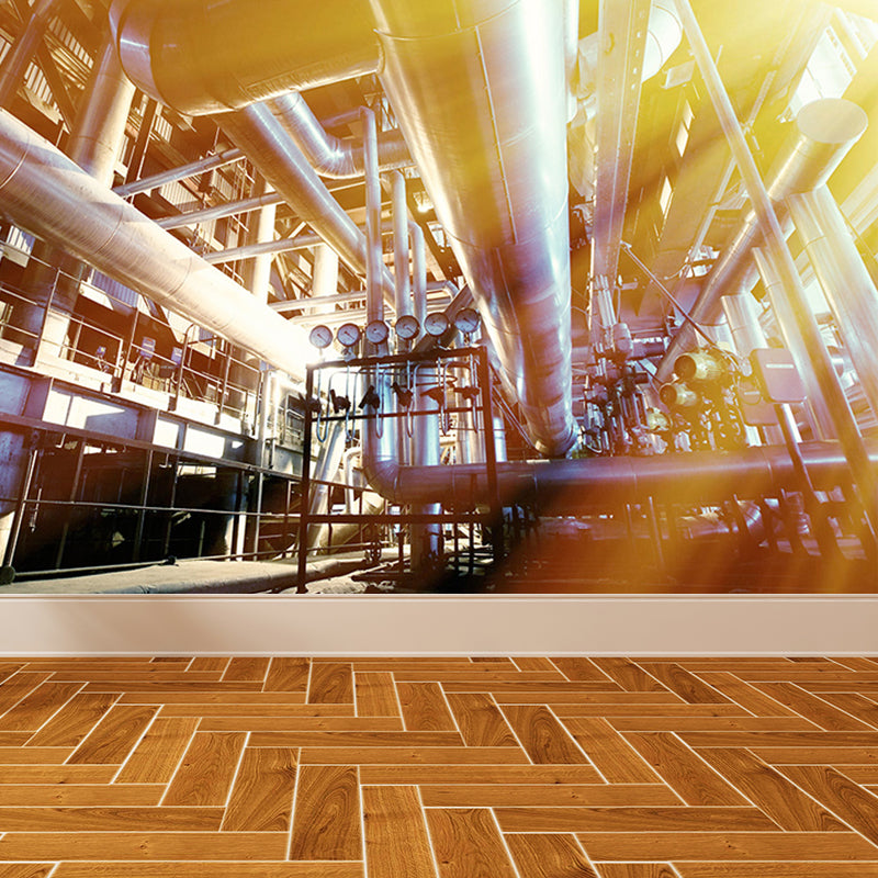 Yellow Industrial Machinery Wall Mural Moisture Resistant Wall Covering for Dining Room Clearhalo 'Wall Decor' 'Wall Mural' 1697044