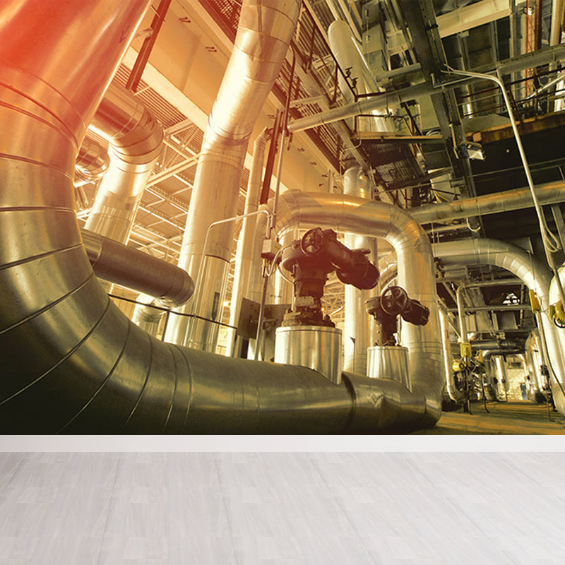 Yellow Industrial Machinery Wall Mural Moisture Resistant Wall Covering for Dining Room Clearhalo 'Wall Decor' 'Wall Mural' 1697048