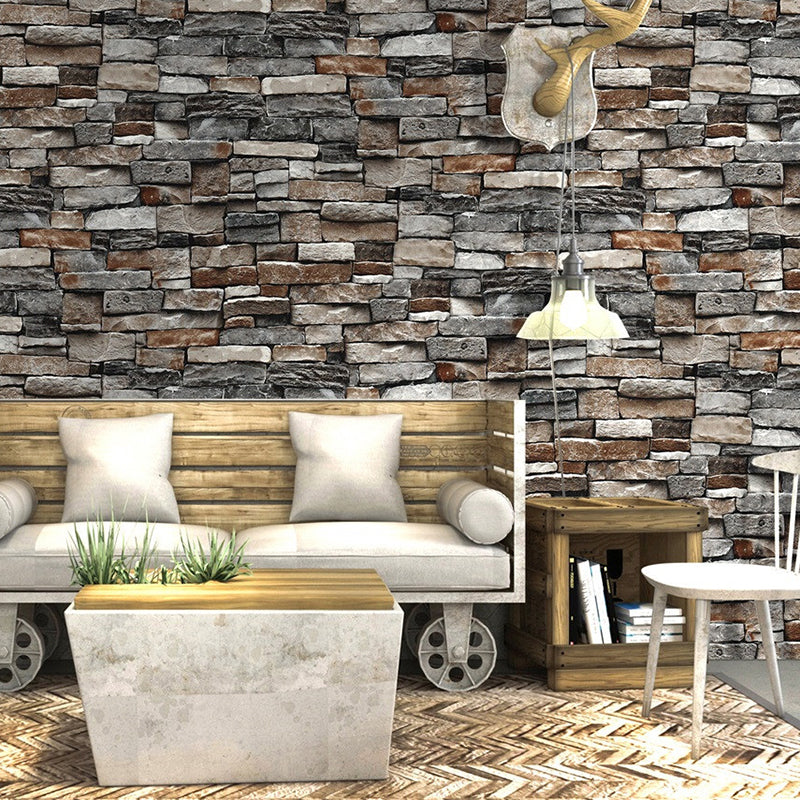 Industrial Architecture Brick Wallpaper Dark Color Washable Wall Covering for Living Room Grey Clearhalo 'Industrial wall decor' 'Industrial' 'Wallpaper' Wall Decor' 1697061