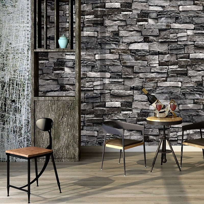 Industrial Architecture Brick Wallpaper Dark Color Washable Wall Covering for Living Room Dark Gray Clearhalo 'Industrial wall decor' 'Industrial' 'Wallpaper' Wall Decor' 1697064