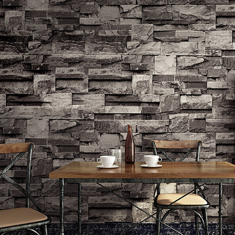 Steampunk Wallpaper Roll Dark Color 3D Marble Brick Effect Wall Art, 31' L x 20.5" W Grey Clearhalo 'Industrial wall decor' 'Industrial' 'Wallpaper' Wall Decor' 1697091