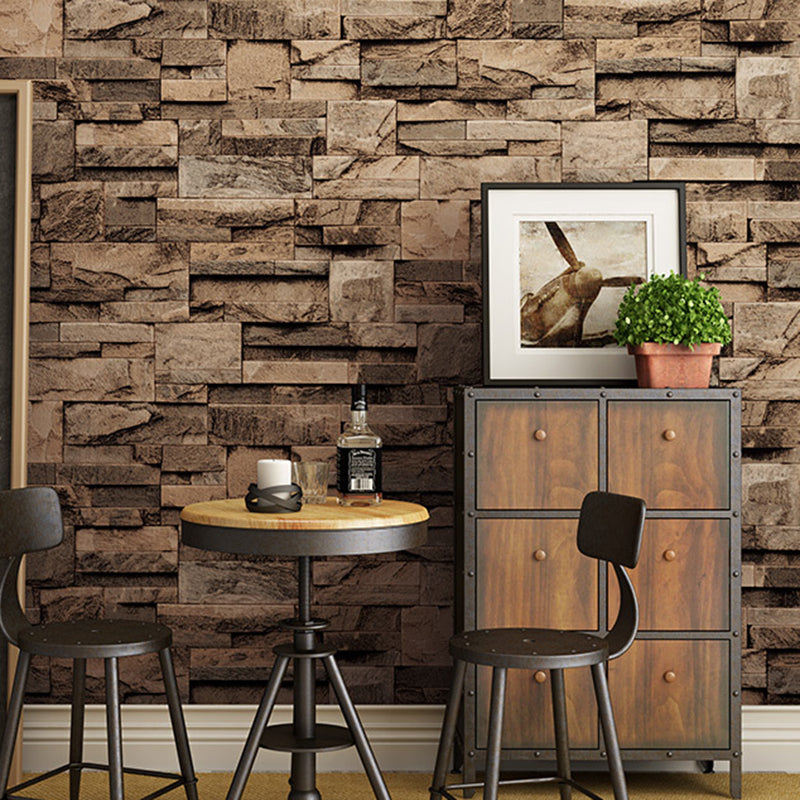 Steampunk Wallpaper Roll Dark Color 3D Marble Brick Effect Wall Art, 31' L x 20.5" W Light Brown Clearhalo 'Industrial wall decor' 'Industrial' 'Wallpaper' Wall Decor' 1697093