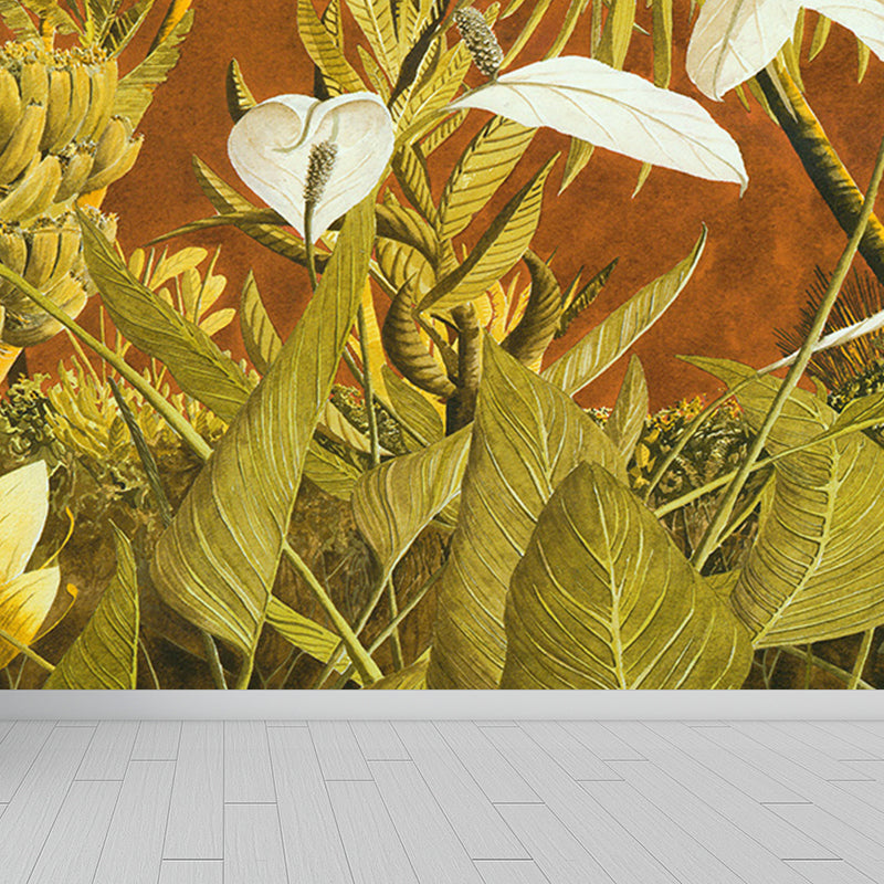 Soft Color Leaves Mural Decal Botanical Tropical Washable Wall Covering for Kitchen Yellow Clearhalo 'Wall Decor' 'Wall Mural' 1697097