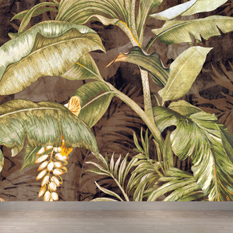 Soft Color Leaves Mural Decal Botanical Tropical Washable Wall Covering for Kitchen Brown Clearhalo 'Wall Decor' 'Wall Mural' 1697107