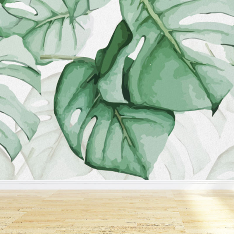 Soft Color Leaves Mural Decal Botanical Tropical Washable Wall Covering for Kitchen Light Green Clearhalo 'Wall Decor' 'Wall Mural' 1697112