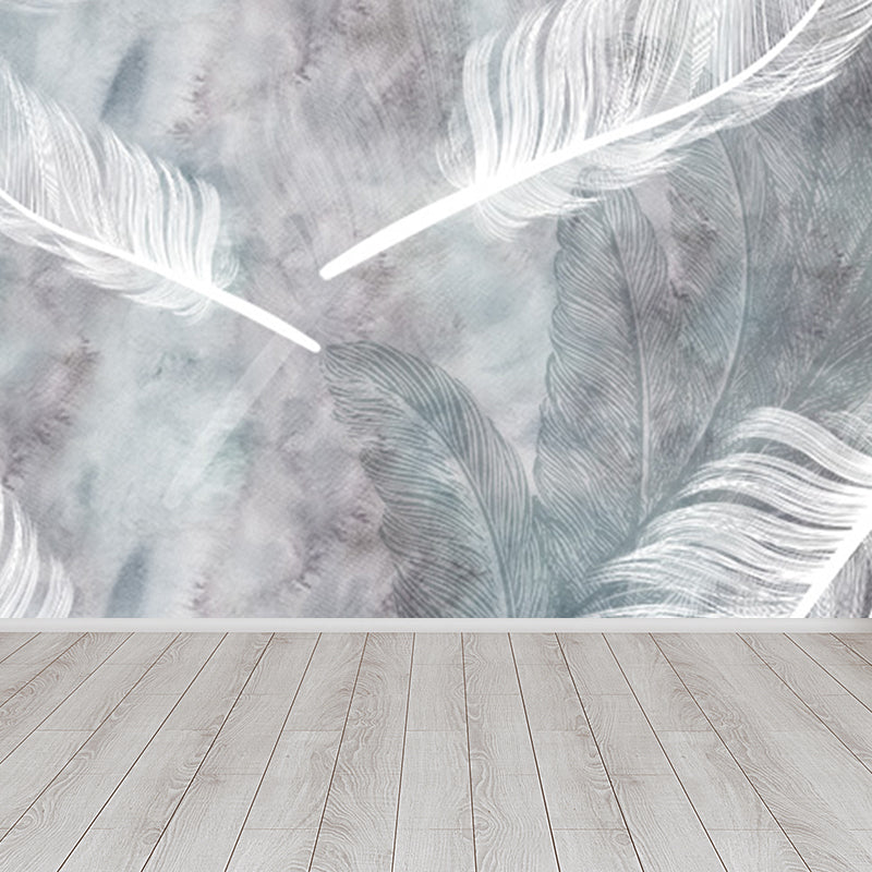 Huge Bird Feather Mural for Bedroom Animals Wall Art in Light Color, Stain Resistant Clearhalo 'Wall Decor' 'Wall Mural' 1697158