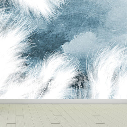 Huge Bird Feather Mural for Bedroom Animals Wall Art in Light Color, Stain Resistant Light Blue Clearhalo 'Wall Decor' 'Wall Mural' 1697167