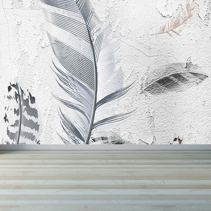 Huge Bird Feather Mural for Bedroom Animals Wall Art in Light Color, Stain Resistant Clearhalo 'Wall Decor' 'Wall Mural' 1697174