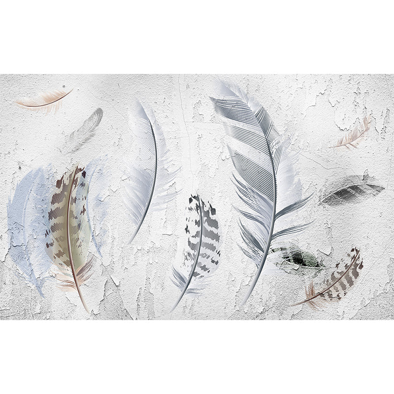 Huge Bird Feather Mural for Bedroom Animals Wall Art in Light Color, Stain Resistant Clearhalo 'Wall Decor' 'Wall Mural' 1697175