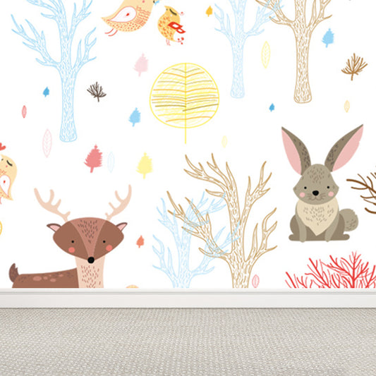 Kawaii Animal Wall Paper Mural for Children Bedroom Hand Printed Wall Art, Custom Size