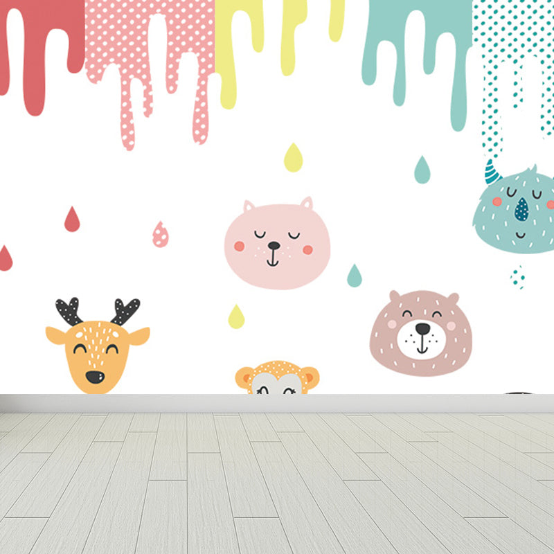Kawaii Animal Wall Paper Mural for Children Bedroom Hand Printed Wall Art, Custom Size Clearhalo 'Wall Decor' 'Wall Mural' 1697248
