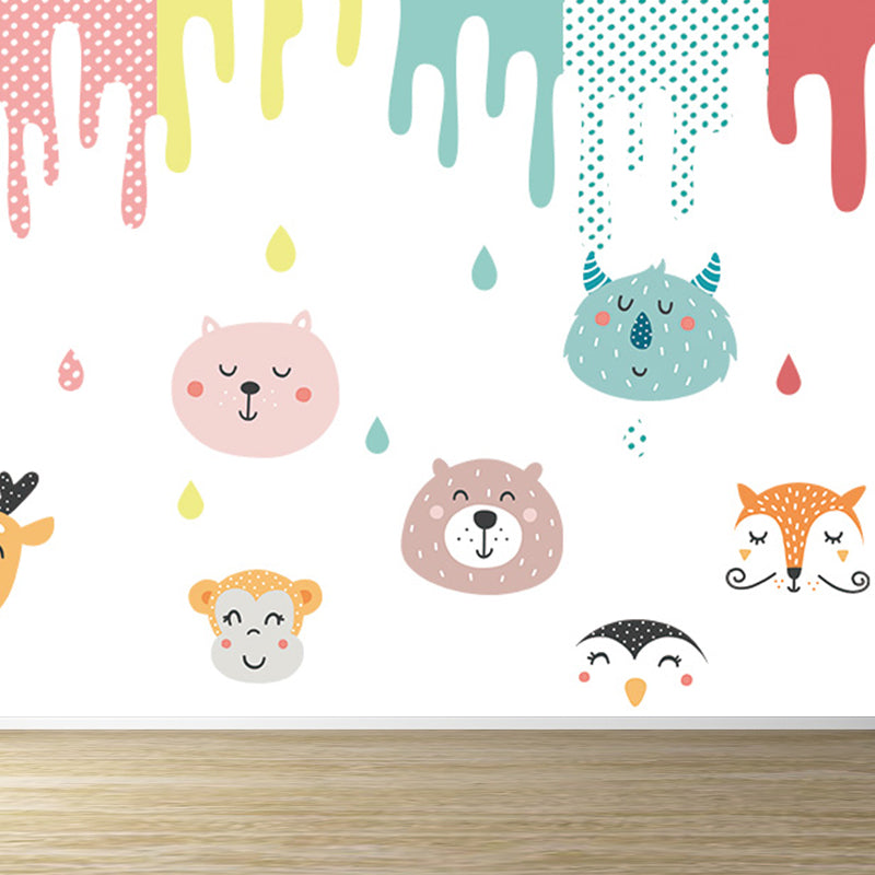 Kawaii Animal Wall Paper Mural for Children Bedroom Hand Printed Wall Art, Custom Size Clearhalo 'Wall Decor' 'Wall Mural' 1697249