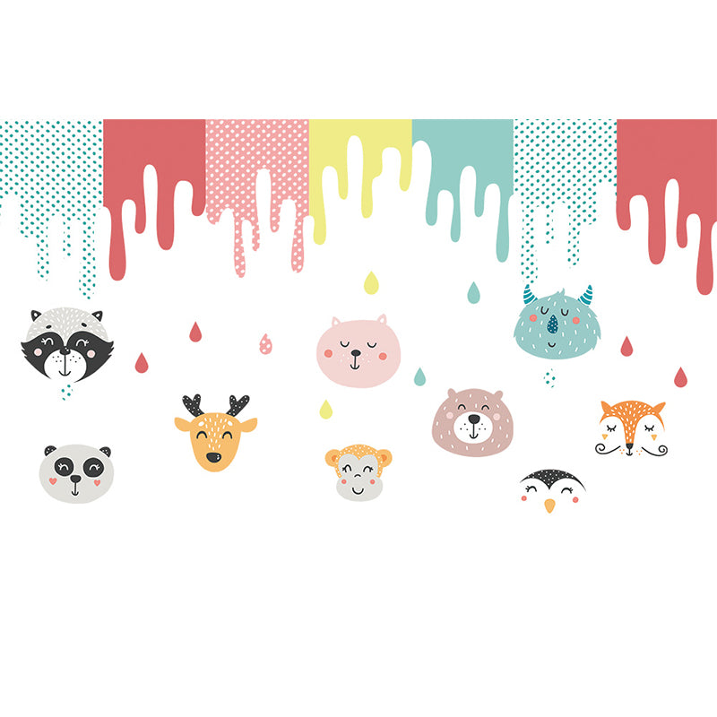 Kawaii Animal Wall Paper Mural for Children Bedroom Hand Printed Wall Art, Custom Size Clearhalo 'Wall Decor' 'Wall Mural' 1697250