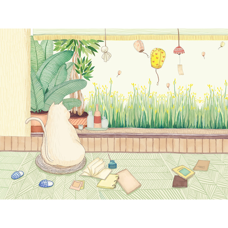 Kawaii Animal Wall Paper Mural for Children Bedroom Hand Printed Wall Art, Custom Size Clearhalo 'Wall Decor' 'Wall Mural' 1697255