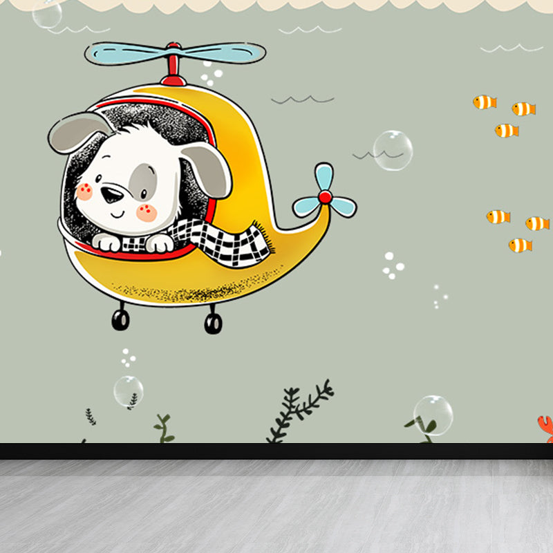 Kawaii Animal Wall Paper Mural for Children Bedroom Hand Printed Wall Art, Custom Size Clearhalo 'Wall Decor' 'Wall Mural' 1697258