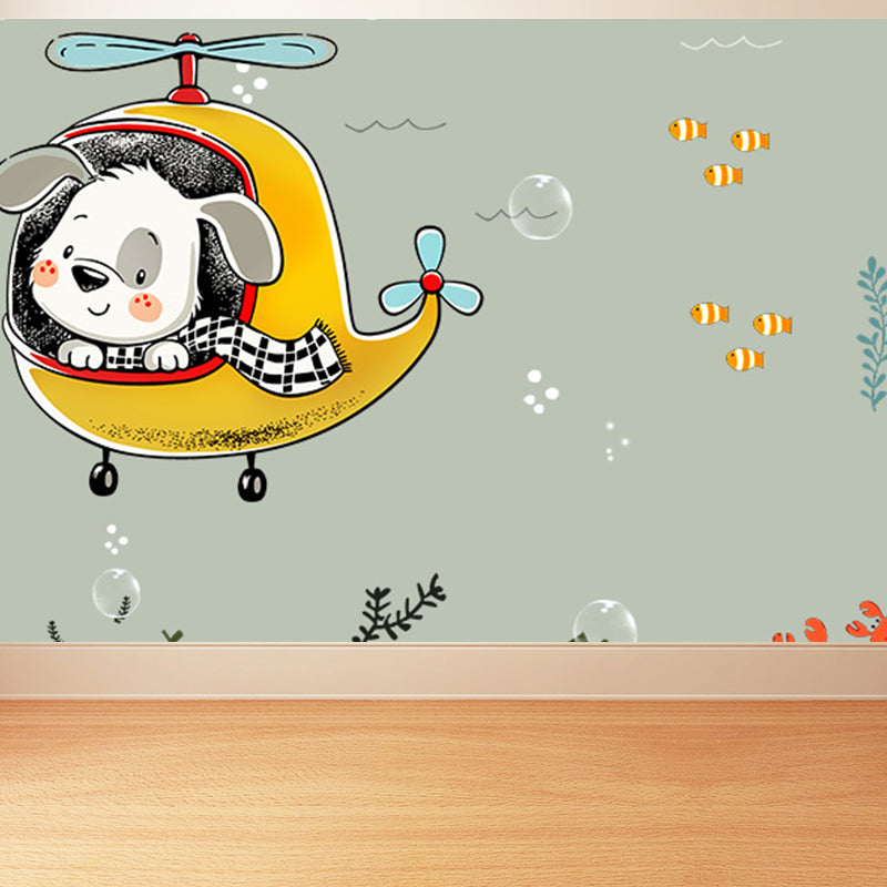 Kawaii Animal Wall Paper Mural for Children Bedroom Hand Printed Wall Art, Custom Size Clearhalo 'Wall Decor' 'Wall Mural' 1697259