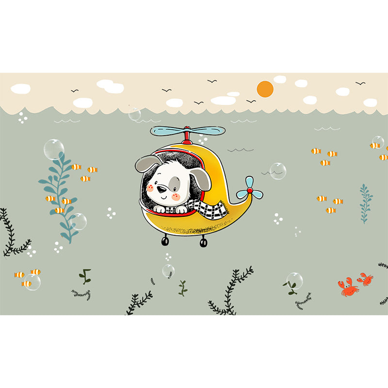 Kawaii Animal Wall Paper Mural for Children Bedroom Hand Printed Wall Art, Custom Size Clearhalo 'Wall Decor' 'Wall Mural' 1697260