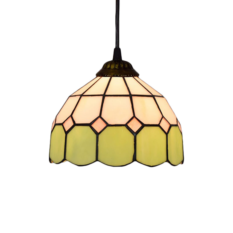 Tiffany-Style Bowl Pendulum Light 1 Head Handcrafted Art Glass Suspension Lamp in Green/Light Blue/Dark Blue for Living Room Clearhalo 'Ceiling Lights' 'Industrial' 'Middle Century Pendants' 'Pendant Lights' 'Pendants' 'Tiffany close to ceiling' 'Tiffany Pendants' 'Tiffany' Lighting' 169731