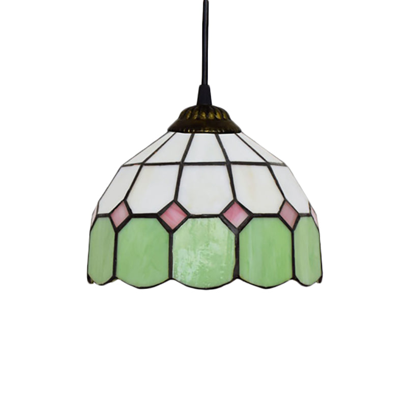 Tiffany-Style Bowl Pendulum Light 1 Head Handcrafted Art Glass Suspension Lamp in Green/Light Blue/Dark Blue for Living Room Clearhalo 'Ceiling Lights' 'Industrial' 'Middle Century Pendants' 'Pendant Lights' 'Pendants' 'Tiffany close to ceiling' 'Tiffany Pendants' 'Tiffany' Lighting' 169732