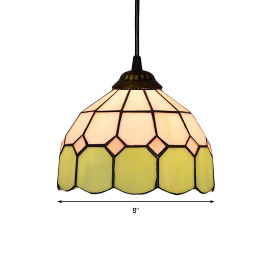 Tiffany-Style Bowl Pendulum Light 1 Head Handcrafted Art Glass Suspension Lamp in Green/Light Blue/Dark Blue for Living Room Clearhalo 'Ceiling Lights' 'Industrial' 'Middle Century Pendants' 'Pendant Lights' 'Pendants' 'Tiffany close to ceiling' 'Tiffany Pendants' 'Tiffany' Lighting' 169733