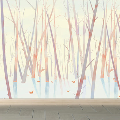 Huge Leafless Tree Mural Wallpaper Yellow Non-Woven Wall Art for Decor, Custom Size Yellow Clearhalo 'Wall Decor' 'Wall Mural' 1697342