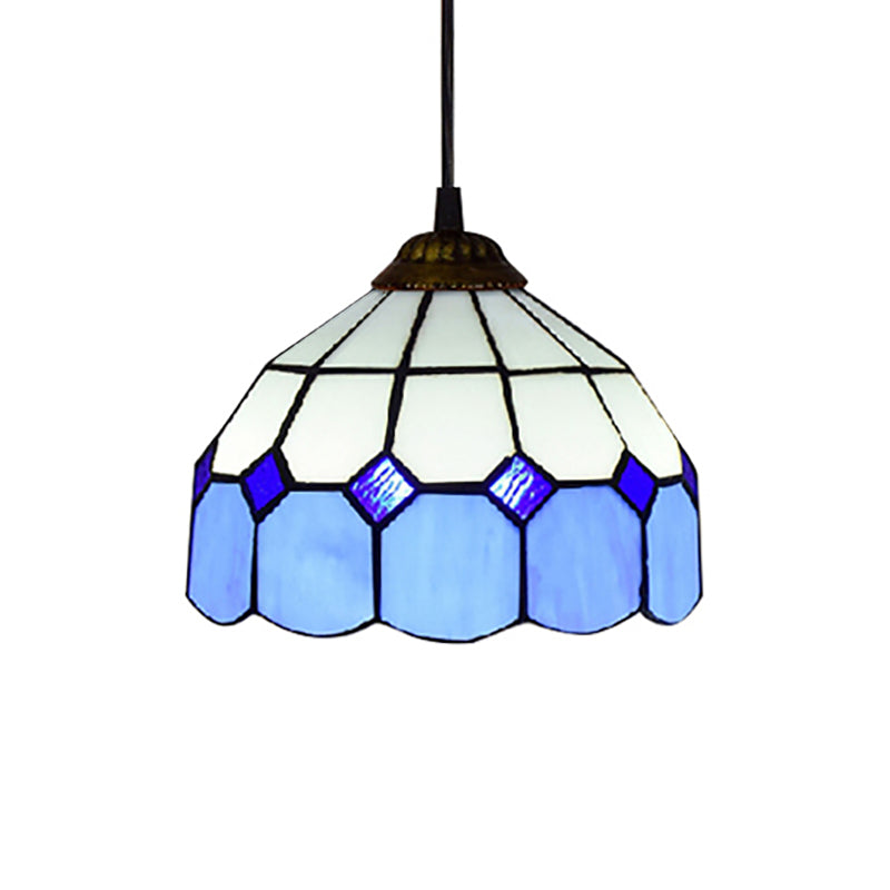 Tiffany-Style Bowl Pendulum Light 1 Head Handcrafted Art Glass Suspension Lamp in Green/Light Blue/Dark Blue for Living Room Clearhalo 'Ceiling Lights' 'Industrial' 'Middle Century Pendants' 'Pendant Lights' 'Pendants' 'Tiffany close to ceiling' 'Tiffany Pendants' 'Tiffany' Lighting' 169735
