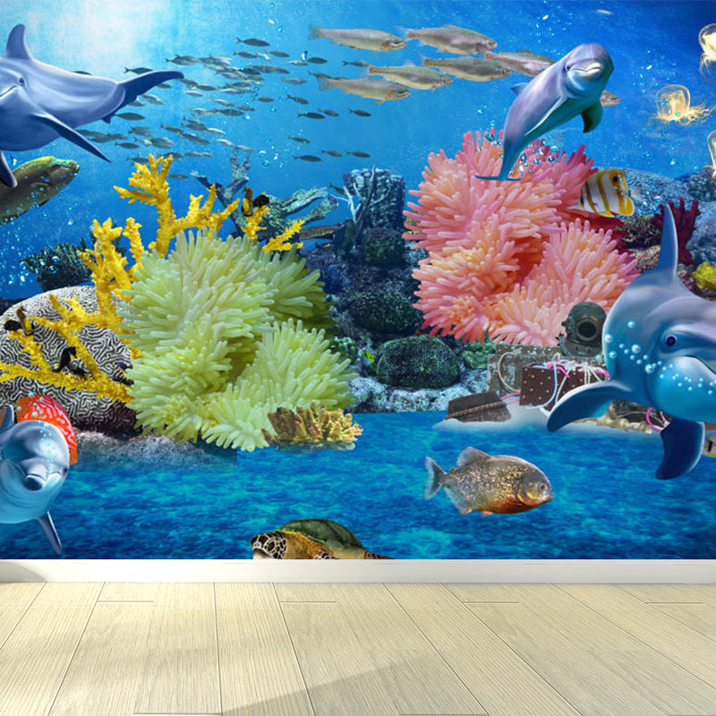 Large Underwater Wall Mural Blue Non-Woven Material Wall Decor, Washable, Custom Print Clearhalo 'Wall Decor' 'Wall Mural' 1697353