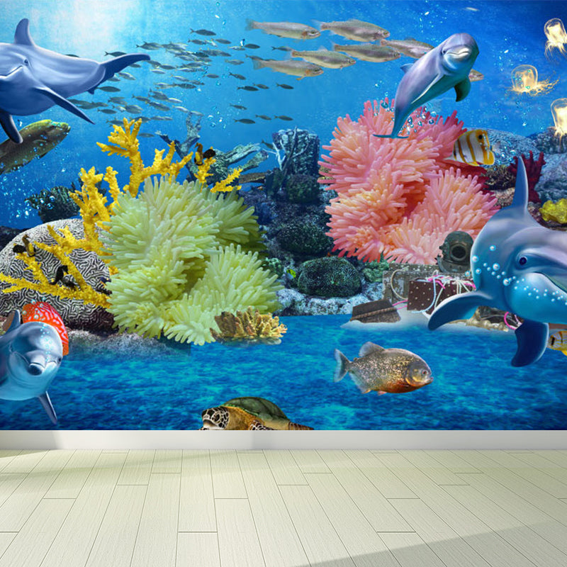 Large Underwater Wall Mural Blue Non-Woven Material Wall Decor, Washable, Custom Print Clearhalo 'Wall Decor' 'Wall Mural' 1697354