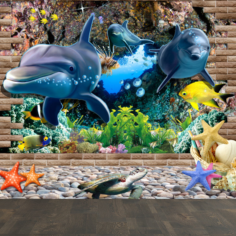 Large Underwater Wall Mural Blue Non-Woven Material Wall Decor, Washable, Custom Print Blue Design 2 Clearhalo 'Wall Decor' 'Wall Mural' 1697357