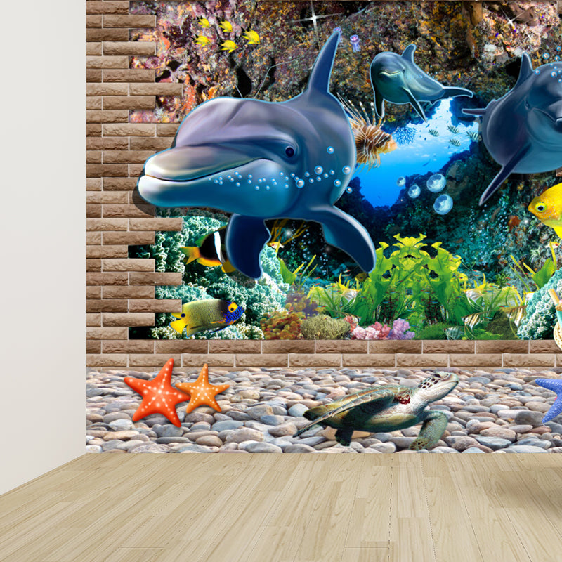 Large Underwater Wall Mural Blue Non-Woven Material Wall Decor, Washable, Custom Print Clearhalo 'Wall Decor' 'Wall Mural' 1697358