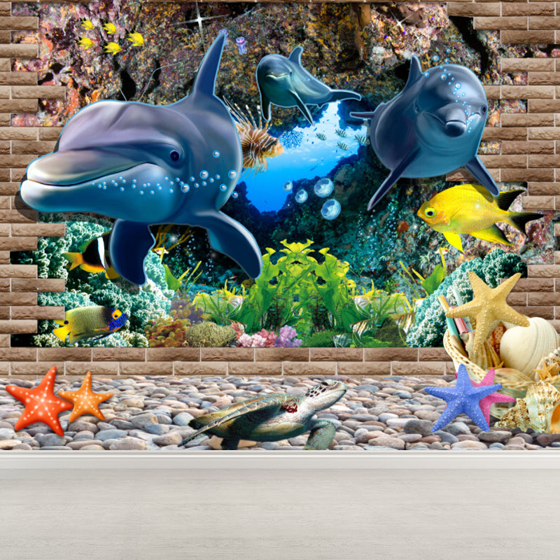 Large Underwater Wall Mural Blue Non-Woven Material Wall Decor, Washable, Custom Print Clearhalo 'Wall Decor' 'Wall Mural' 1697359