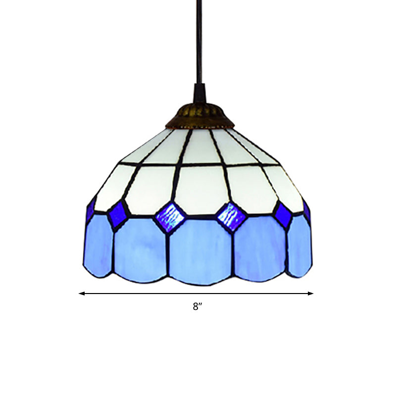 Tiffany-Style Bowl Pendulum Light 1 Head Handcrafted Art Glass Suspension Lamp in Green/Light Blue/Dark Blue for Living Room Clearhalo 'Ceiling Lights' 'Industrial' 'Middle Century Pendants' 'Pendant Lights' 'Pendants' 'Tiffany close to ceiling' 'Tiffany Pendants' 'Tiffany' Lighting' 169736