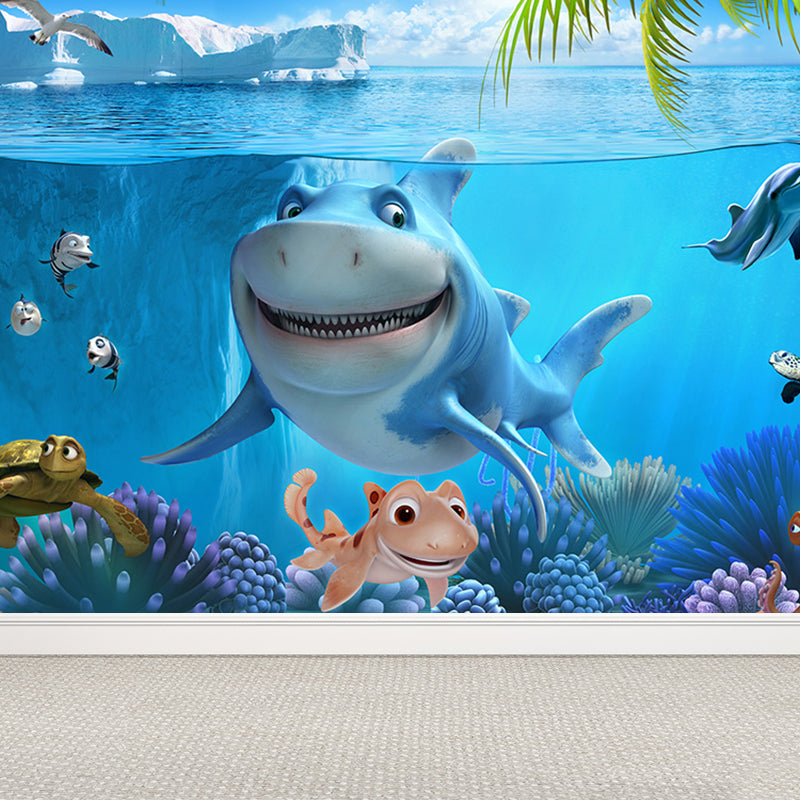 Large Underwater Wall Mural Blue Non-Woven Material Wall Decor, Washable, Custom Print Blue Design 3 Clearhalo 'Wall Decor' 'Wall Mural' 1697362