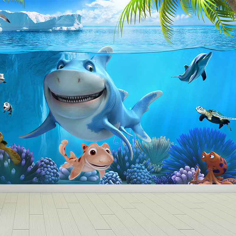 Large Underwater Wall Mural Blue Non-Woven Material Wall Decor, Washable, Custom Print Clearhalo 'Wall Decor' 'Wall Mural' 1697363