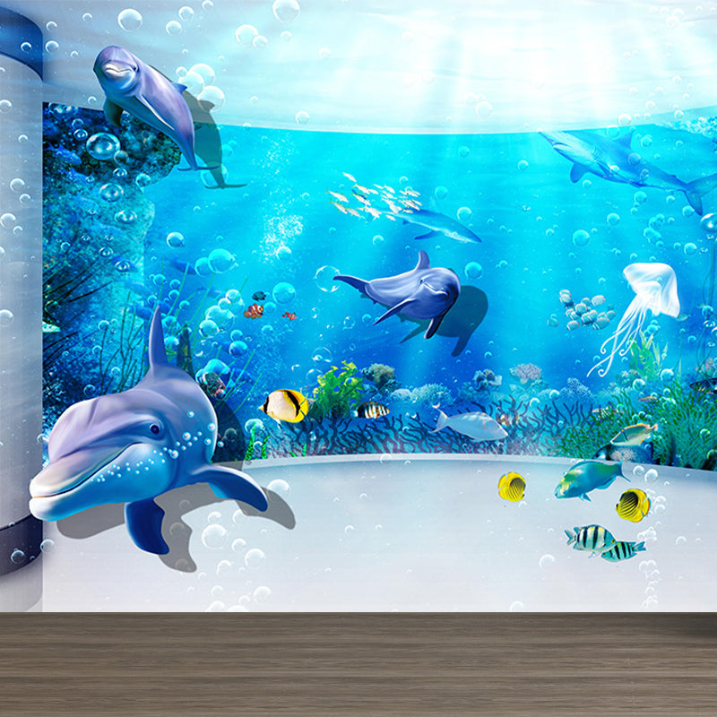 Large Underwater Wall Mural Blue Non-Woven Material Wall Decor, Washable, Custom Print Blue Design 4 Clearhalo 'Wall Decor' 'Wall Mural' 1697367