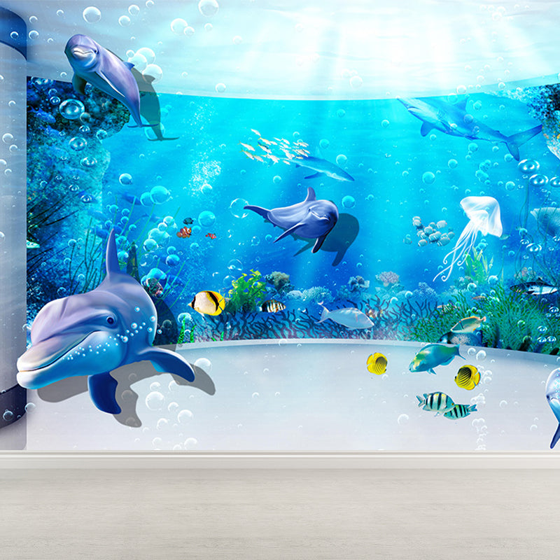 Large Underwater Wall Mural Blue Non-Woven Material Wall Decor, Washable, Custom Print Clearhalo 'Wall Decor' 'Wall Mural' 1697369