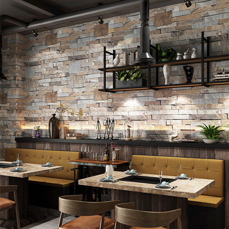 Stain Resistant Brick Wallpaper Roll PVC Cyberpunk Wall Covering for Dining Room Khaki Clearhalo 'Industrial wall decor' 'Industrial' 'Wallpaper' Wall Decor' 1697377