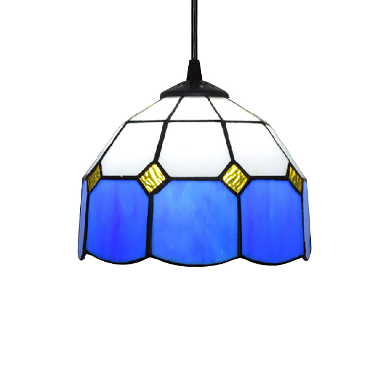 Tiffany-Style Bowl Pendulum Light 1 Head Handcrafted Art Glass Suspension Lamp in Green/Light Blue/Dark Blue for Living Room Clearhalo 'Ceiling Lights' 'Industrial' 'Middle Century Pendants' 'Pendant Lights' 'Pendants' 'Tiffany close to ceiling' 'Tiffany Pendants' 'Tiffany' Lighting' 169738
