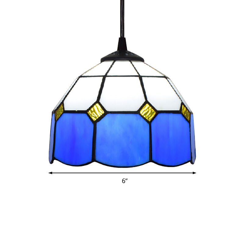 Tiffany-Style Bowl Pendulum Light 1 Head Handcrafted Art Glass Suspension Lamp in Green/Light Blue/Dark Blue for Living Room Clearhalo 'Ceiling Lights' 'Industrial' 'Middle Century Pendants' 'Pendant Lights' 'Pendants' 'Tiffany close to ceiling' 'Tiffany Pendants' 'Tiffany' Lighting' 169739