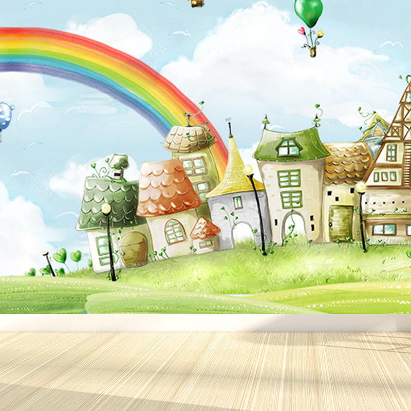 Large Cartoon Castle Wallpaper Mural Pastel Non-Woven Wall Art for House Decor, Custom Print Clearhalo 'Wall Decor' 'Wall Mural' 1697396