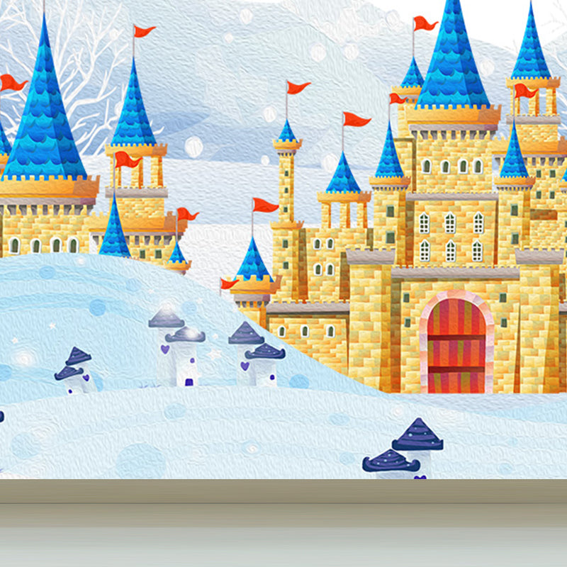 Large Cartoon Castle Wallpaper Mural Pastel Non-Woven Wall Art for House Decor, Custom Print Clearhalo 'Wall Decor' 'Wall Mural' 1697400